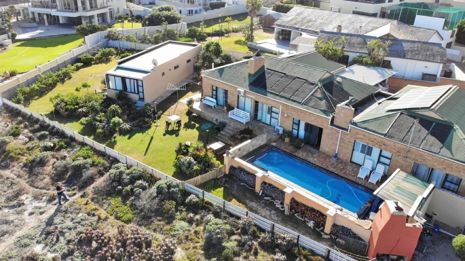 Aerial view of 14 Penguin Place beachfront guest house in Melkbosstrand