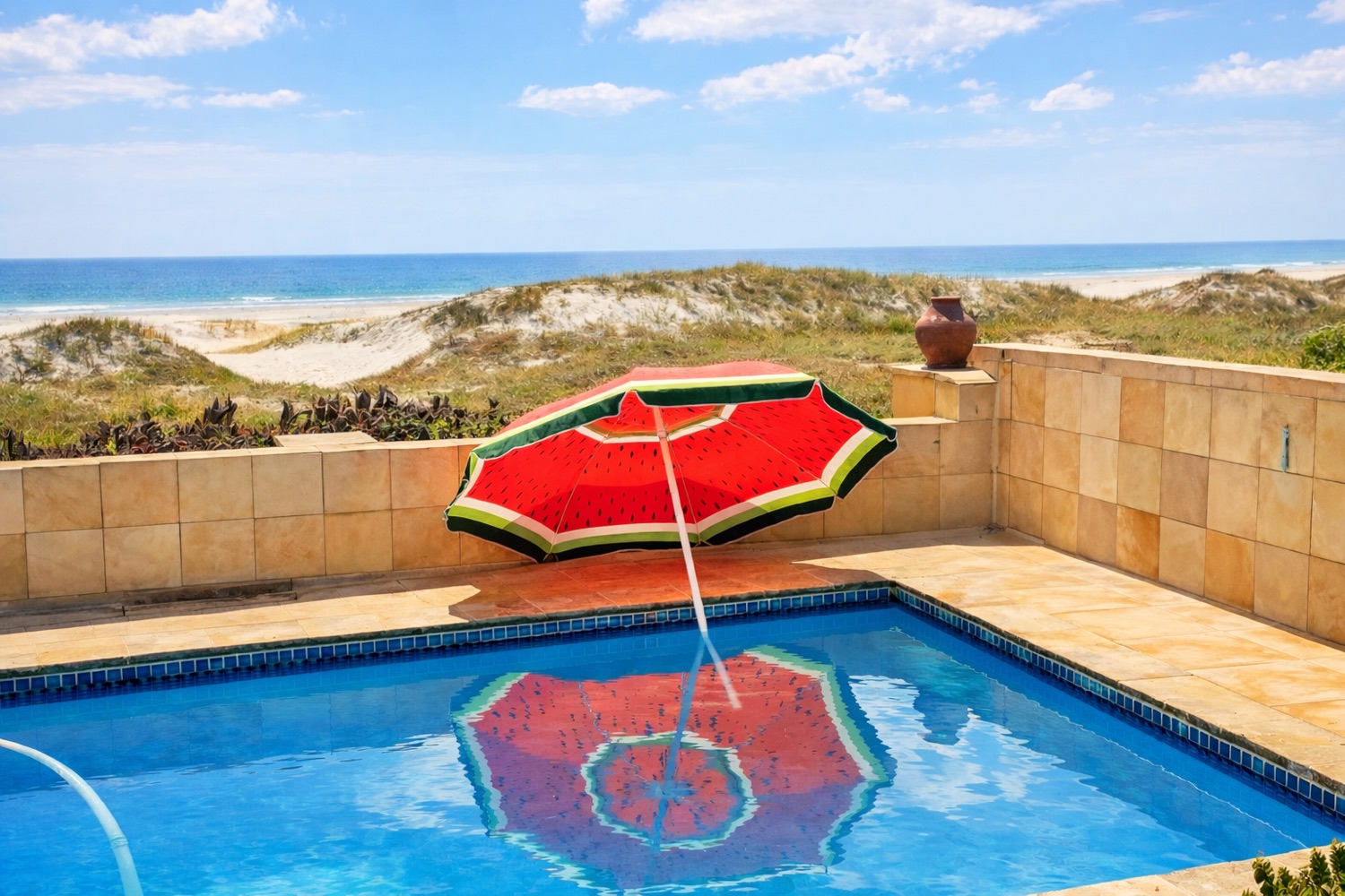 Swimming pool with ocean view near Melkbosstrand kitesurfing beach